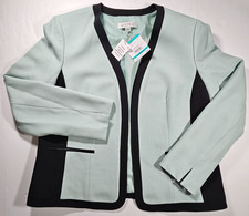 Kasper Women's Green Crepe Open-Front Collarless Blazer Jacket Size 16