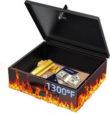 Uniclife feuerfeste Dokumentenbox mit Schlüsselschloss & Griff, 32,5 x 27 x 10