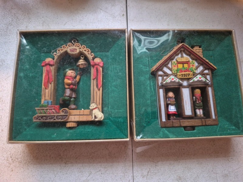 2 1977 Hallmark Christmas Ornaments - Tree Trimmer Collection