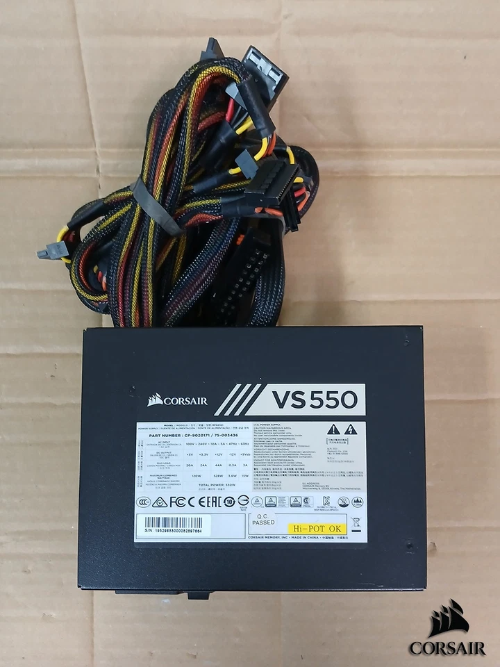 ALIMENTATION PC ATX CORSAIR VS550 W CP-9020171 / 75-003436 TESTÉE OK + CABLE - Photo 2/3