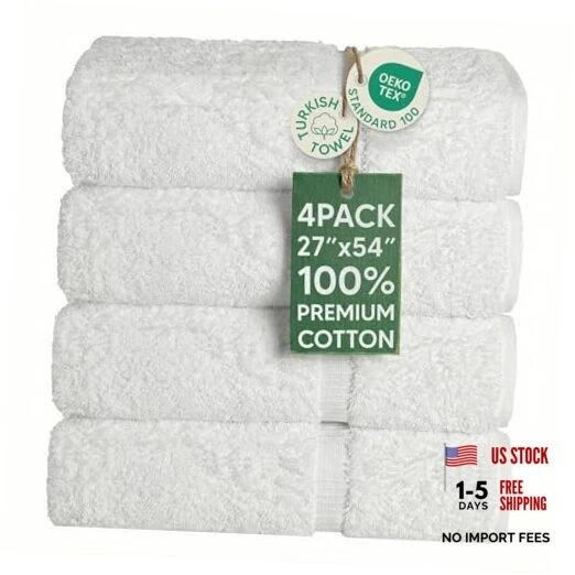 4 Piece Bath Towel Set, 100% Cotton Luxury Turkish Towels for Bathroom, Soft
