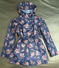 New Linea Navy Blue Floral Raincoat Jacket Hooded Foldaway -ladies Small