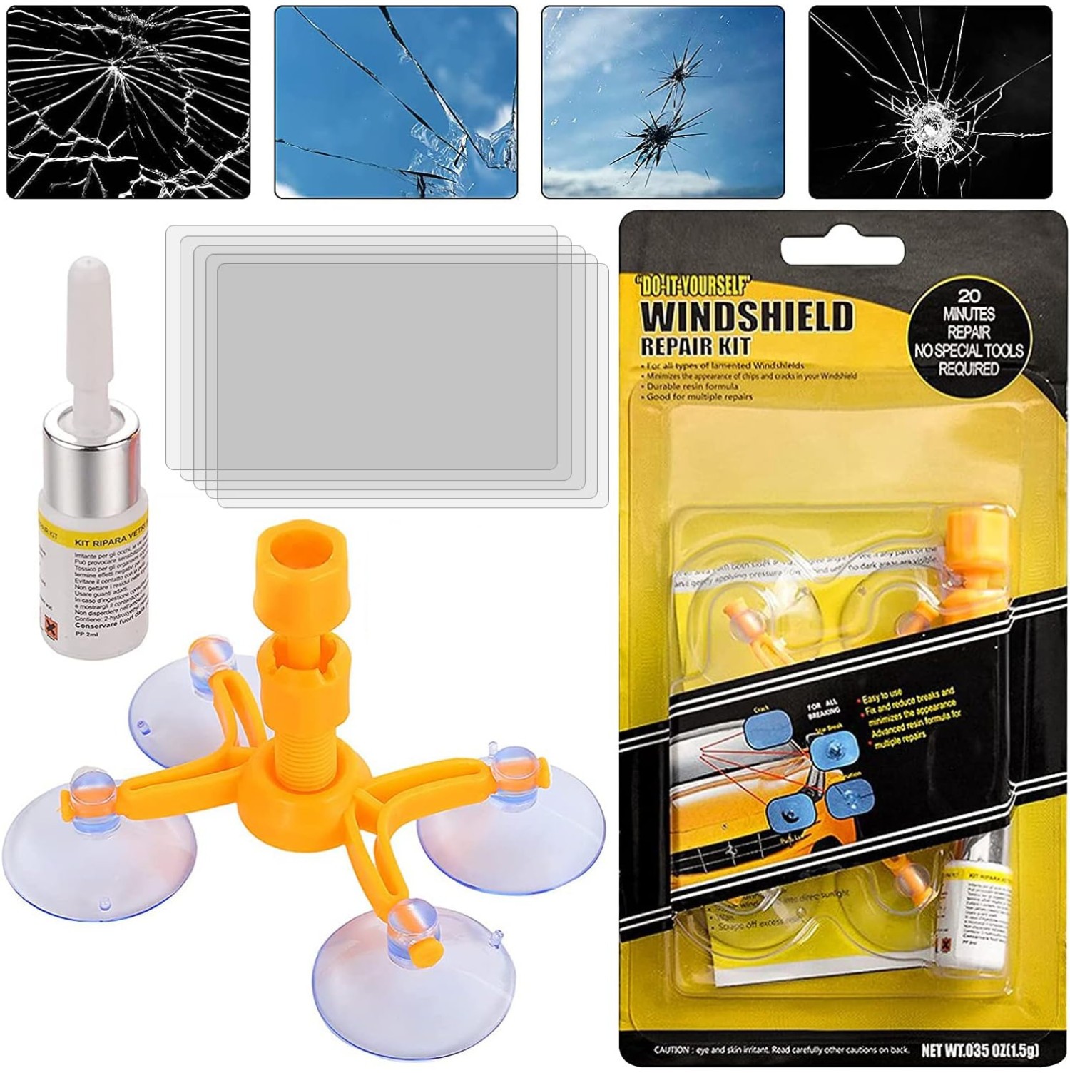 Car Windshield Repair Kit Fix Glass Chip Crack Van Windscreen Automotive Repair