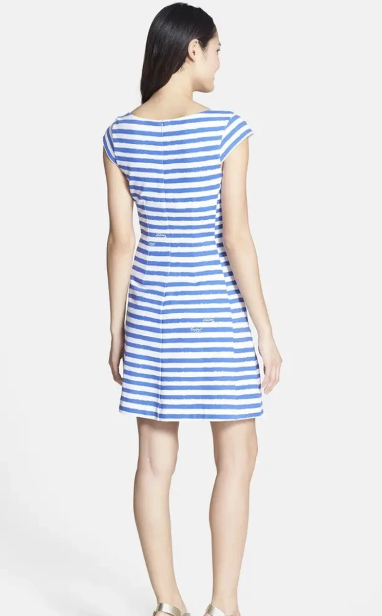 Lilly Pulitzer Blue Briella Stretch Striped Ponte Fit Flare Dress Small 49387