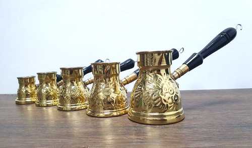 Set 5 Brass Turkish Coffee Maker Coffee Pot Ibrik EGYPT Decorated 73166 - Picture 4 of 4