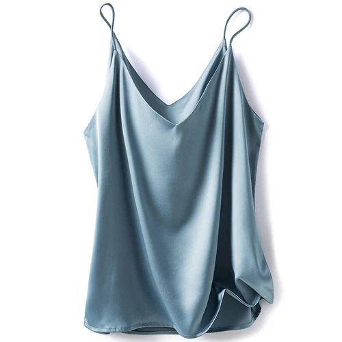 Damen Satin Seide Camisole Tank Top Träger V-Ausschnitt Träger Unterhemd Freizeit Basic Top - Bild 19 von 36
