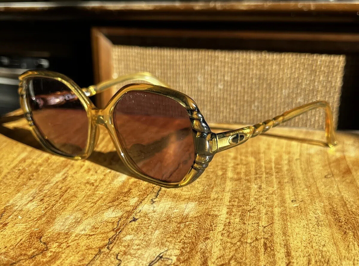 Dior 1990s Vintage Sunglasses Honey Gold Transparent Square Optyl 