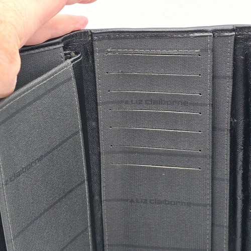 Liz Claiborne Black Striped Faux Leather Wallet & Checkbook Holder Gold Accents - Picture 6 of 10