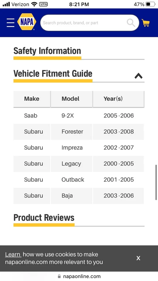 Rotores de freno delanteros NAPA Premium Subaru modelos 2000 a 2008 PRT# 48880141 Foto 4 de 4