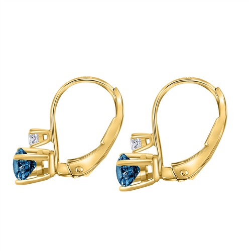 0.75 Carat Natural Blue & White Diamond Leverback Earrings for Women in 14K Gold - Picture 12 of 29