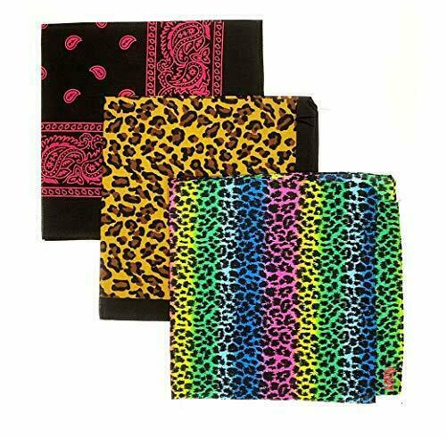 3 Pack Leopard Print Girly Bandana Funky Paisley Headband Neckerchief Hippy Cute