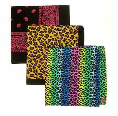 3er Pack Leopardenmuster Girly Bandana Funky Paisley Stirnband Halstuch Hippie süß