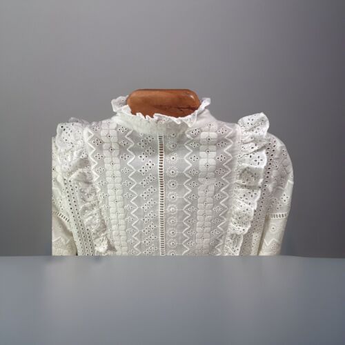 Blusa Top Zara Ojales Blanca Para Mujer Talla Pequeña Denim Colección Schliffi Rara - Imagen 9 de 9