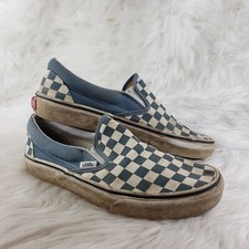 VANS Blue White Checkered Slip On Casual Shoes US Size Mens 7.5 Womens 9 EUR 40
