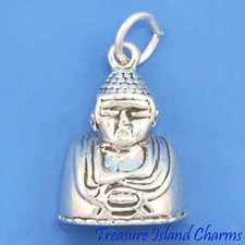 Buddha Statue Buddah Buddhism 3D 925 Sterling Silver Charm Pendant MADE IN USA