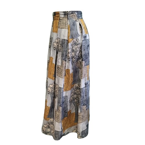 Vintage Pleated Maxi Skirt 80s Abstract Jacques Vert A-Line M 10 Women's - Picture 2 of 5
