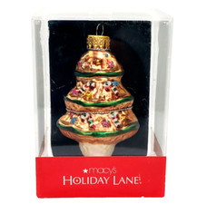 Macy's Holiday Lane Molded Glass Christmas Tree 3.5" Ornament Original Case