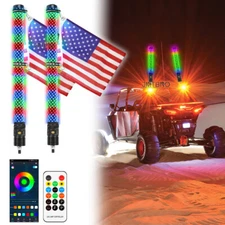 2FT Fat LED Spiral Whip Lights RGB Chasing Flag Warning Light For ATV UTV Can-am