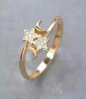 Lab-Created Diamond Women Engagement Moon&Star Pinky Ring 14k Yellow Gold Plated