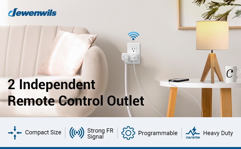 DEWENWILS Wireless Remote Control Outlet, 2 Independent Control Sockets 15A/1875