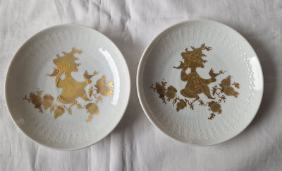 2x Rosenthal Teller Classic Rose Romanze v. Bjørn Wiinblad m. Golddekor   9,5 cm
