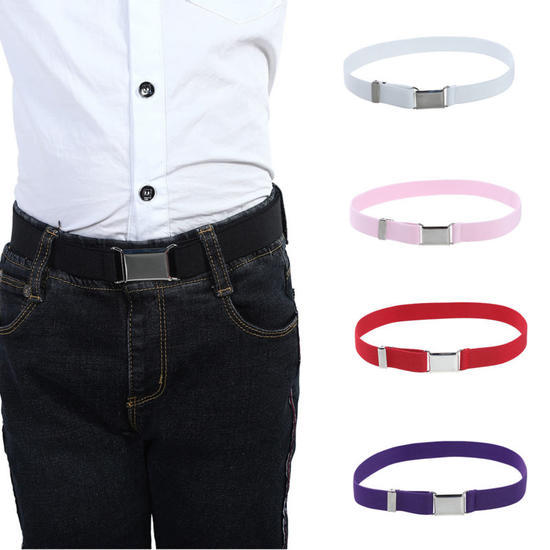 Child Kids Toddler Belt Elastic Adjustable Stretch Unisex Belts Silver Buckle