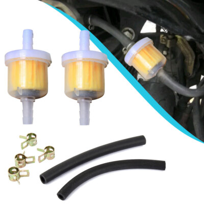 Fuel Petrol Inline Oil Filter Hose Pipe + Clip For Motorcycle Scooter Bike ATV