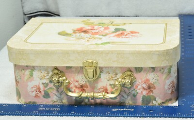 Tina Higgins Floral Roses Box Mirror Jewelry Sewing Cardboard Metal Latch Handle