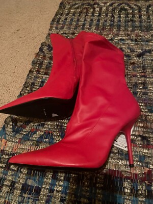 Bershka red faux leather heel boots UK6 UK