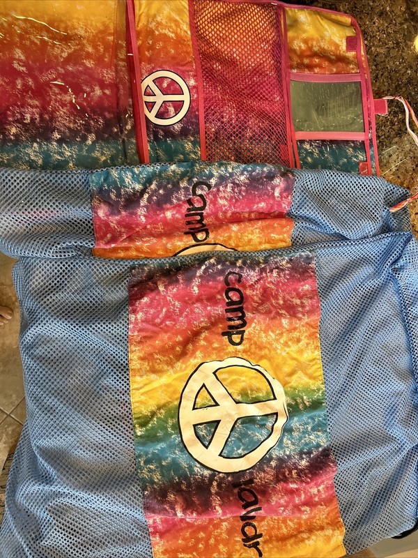 Peace Sign Camp Laundry Bags And Hanging Valet Set w/ 2 Laundry Bags & Hair Band