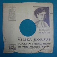 10" 78rpm gramophone record sleeve HMV - miliza korjus , voices of spring