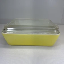 VTG Pyrex Refrigerator Dish 503-B Yellow Rectangular 1.5 Qt W/ Lid 503-C 8”X 6”