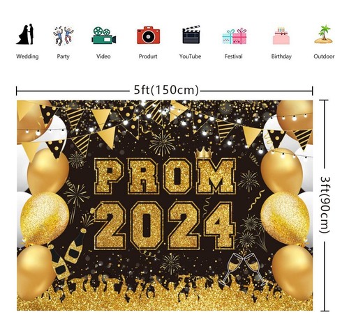 Black Gold Prom Party Backdrop 2025 Graduation Background Graduation Banner - Picture 7 of 10