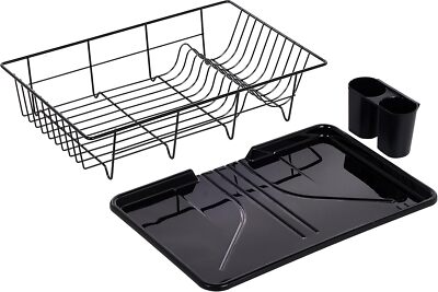 Dish Drainer Drain Board Utensil Holder Simple Easy Use, 19'' x 12'' x 5'', Black
