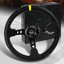 Nrg 350mm 3.5 Deep Dish Leather Yellow Stripe Racing Steering Wheel Rst-006bk-y