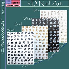 3D Nail Art Latin Roman English Alphabet Letter Sticker Decals--- US seller