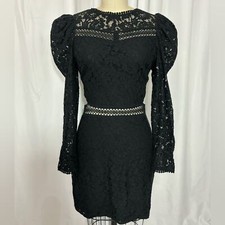 EXPRESS Black Lace Puff Sleeve Cutout Mini Dress Medium NWT