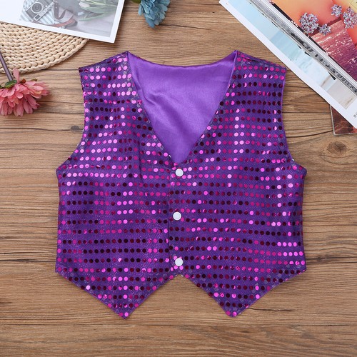 Kids Boys Girls Dance Vests Tops Hip-hop Jazz Stage Sequins Party Waistcoat - Picture 67 of 106
