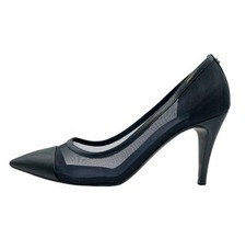CHANEL Mesh Cap Toe Pumps 39.5 Navy CC Logo Heels Cruise 2014 Karl Lagerfeld