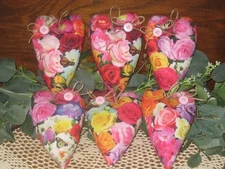 Cottage Rose Garden 6 Hearts Bowl Fillers Handmade Valentine Gift Wreath Accents