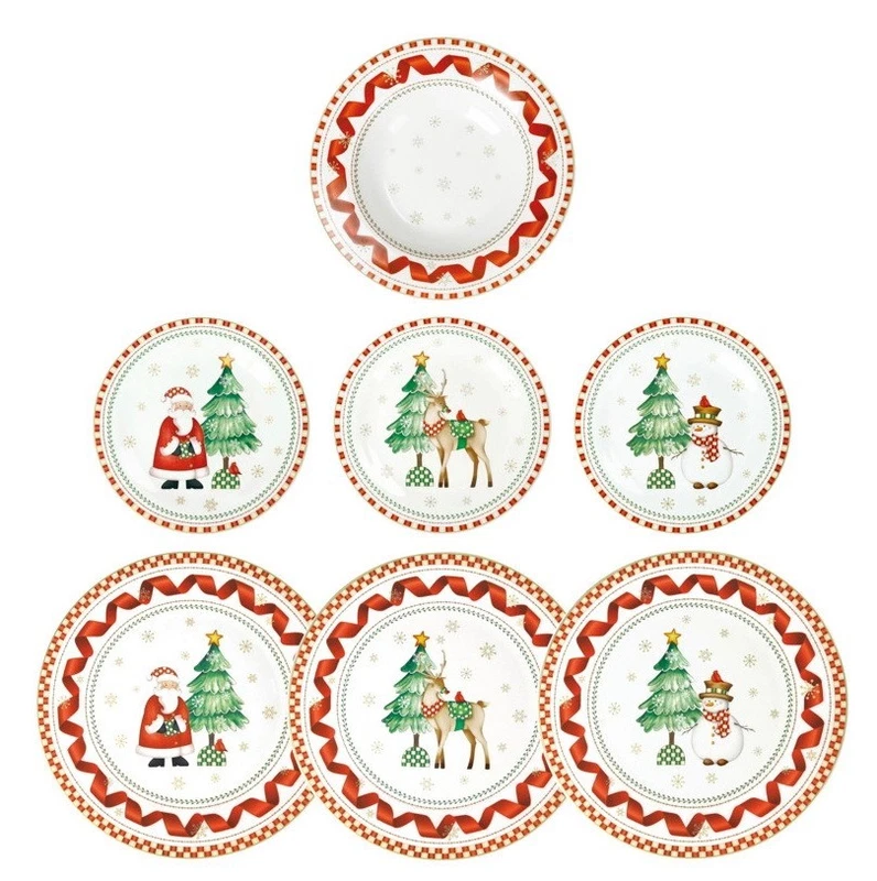 Servizio Piatti 6 Persone BRANDANI Set 18 Pezzi Porcellana Natale Natalizio Ross