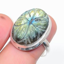 Natural Labradorite Gemstone 925 Sterling Silver Jewelry Ring Size 8.5 US