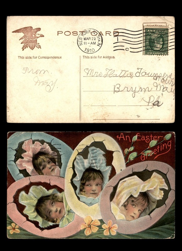 Mayfairstamps US 1910 NY to Brynmar PA Kids Easter Eggs Postcard cca_20649
