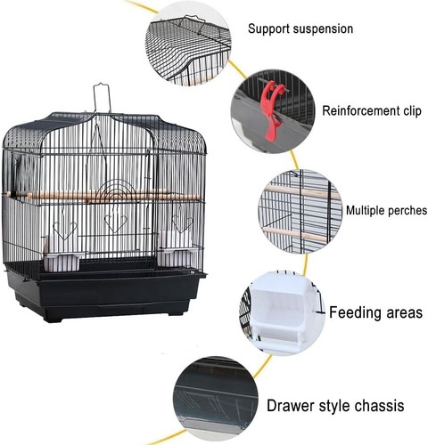 Wrought Iron Bird Travel Carrier Cage Parrot Cage with Handle and Perches - Picture 3 of 5