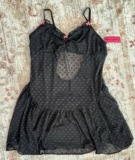 NEW  BETSEY JOHNSON INTIMATES Black  Little Heart Mesh  Lingerie Cami LARGE NWT