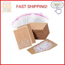 Anezus 100 Pcs Earring Display Cards with 200 Earring Backs and 100 Self-Sealing