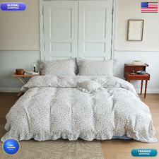Bulutu Vintage Blue Floral Ruffles Duvet Cover King Princess Bedding Comforter