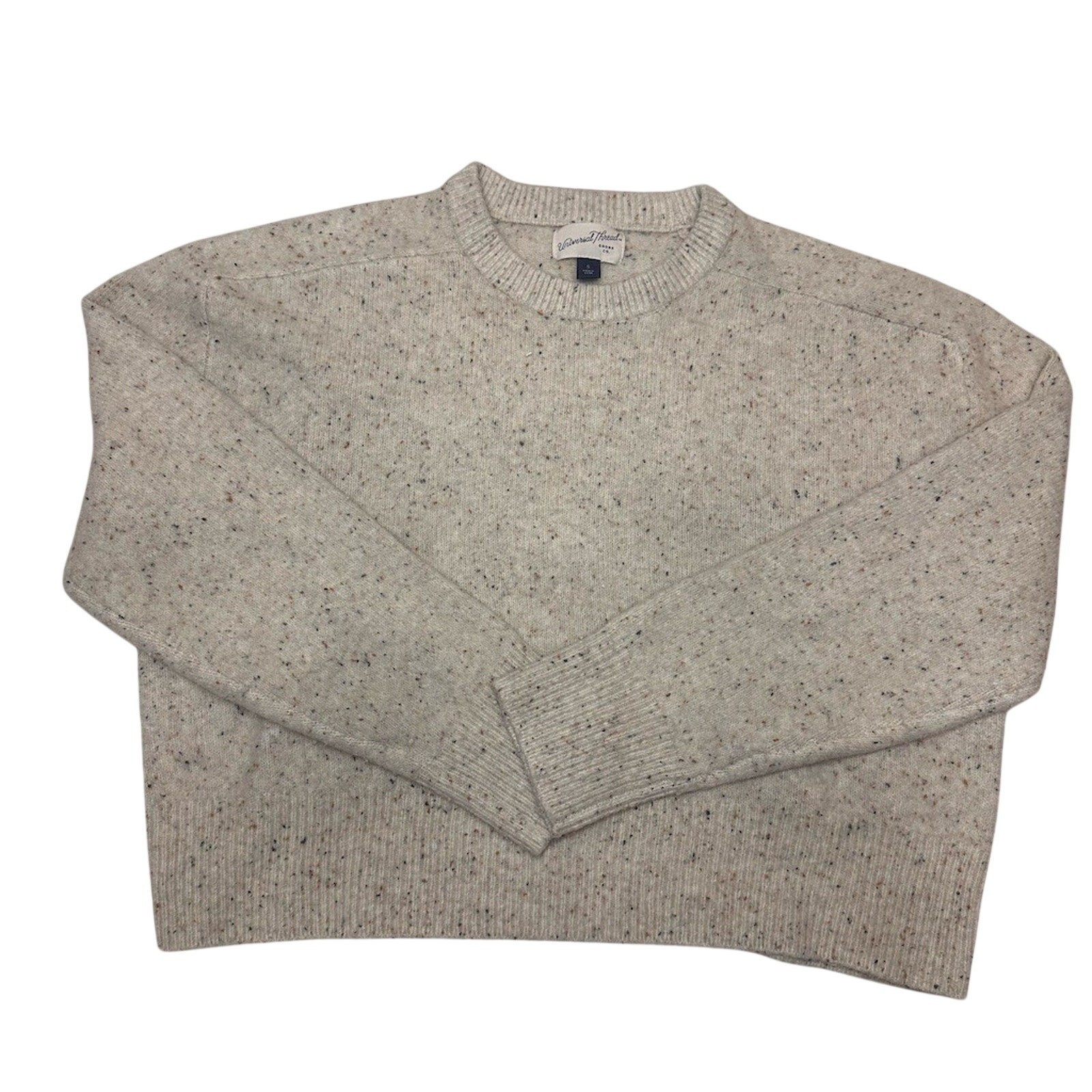 Universal Thread Sweater Womens Size S Beige Speckled Knit Cropped Crew