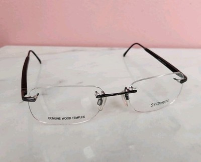 St. Moritz Arbol 304 Eyeglass Frames 55-21-145 Charcoal Rimless Wood Temples