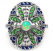 Natural Australian Opal Emerald 925 Solid Sterling Silver Ring Sz 7 FB9-8